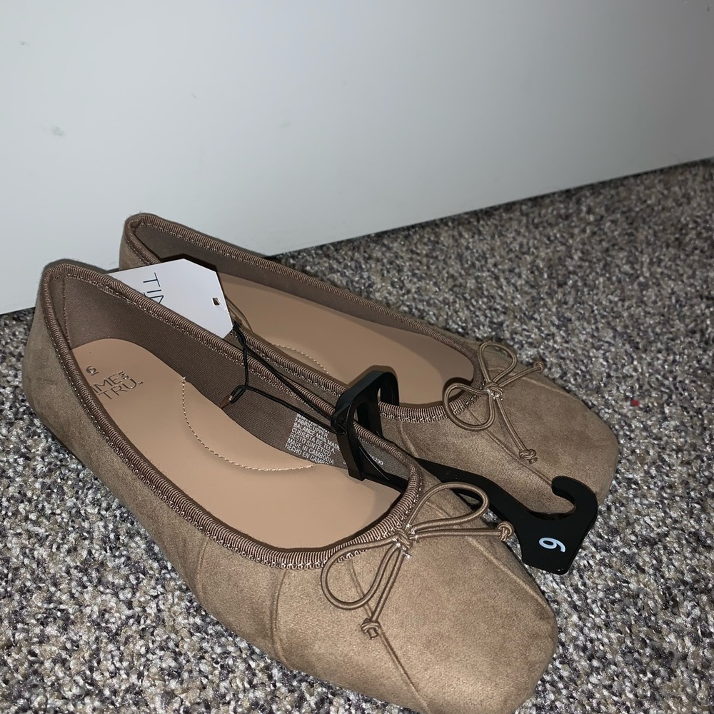 Time and Tru Brown Faux-Suede Ballet Flats with Bow